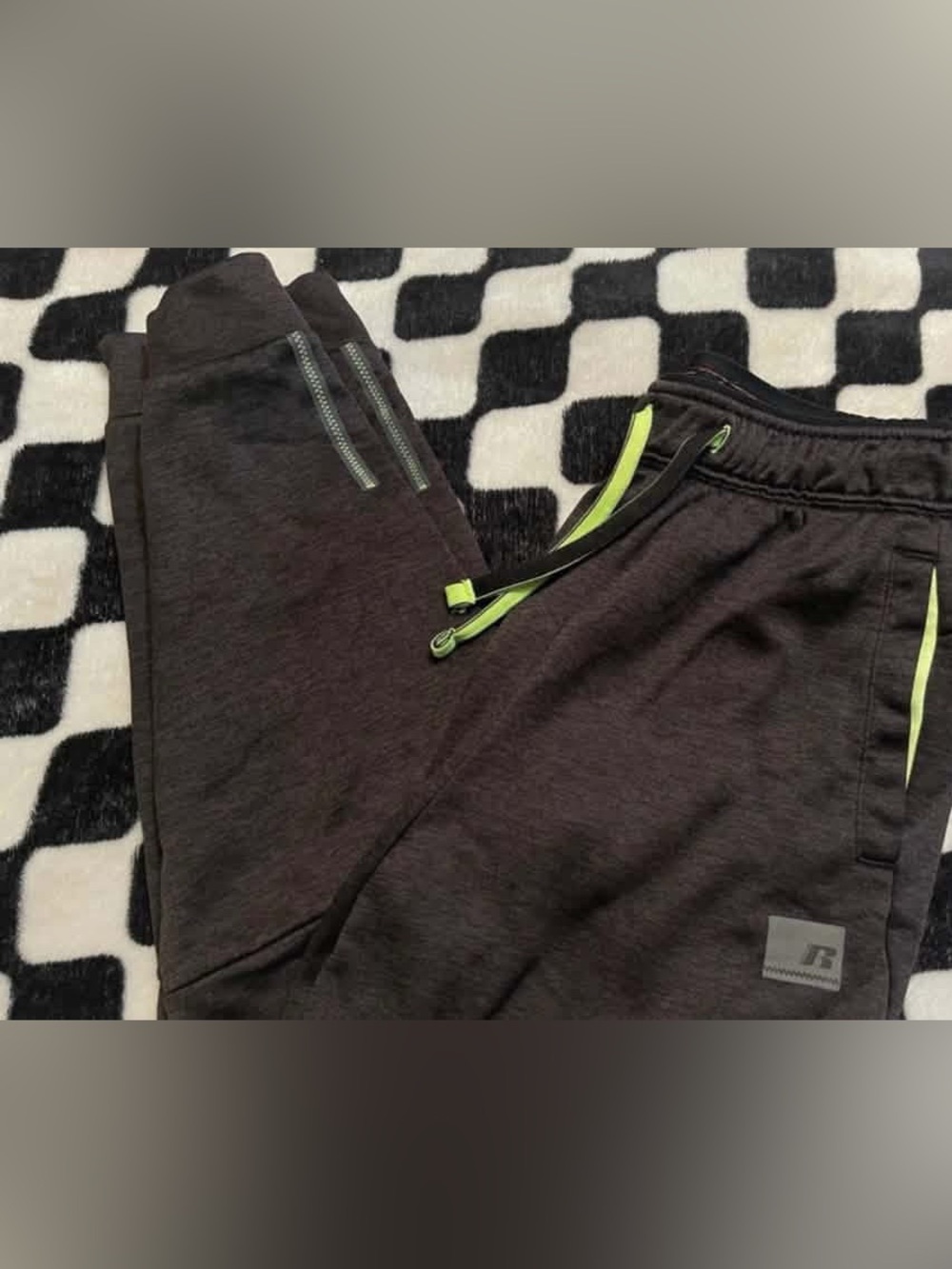 Russell Athletic Kids Black Joggers with Neon Green Accents